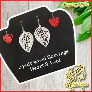 Boutique NEW - 2 pair wood cut out hook earrings